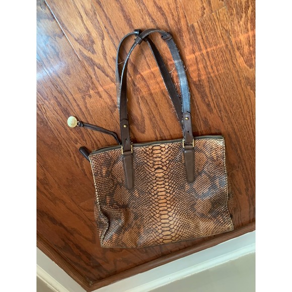Brahmin Snakeskin Dark Brown Leather Handbag